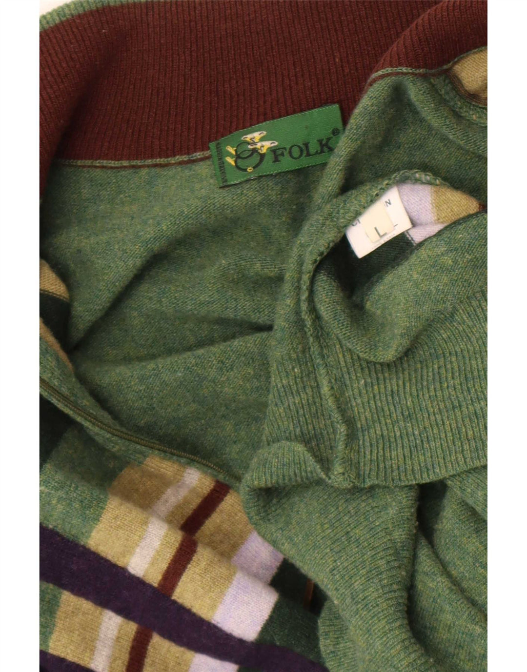 Maglione cardigan da uomo folk grande lana merino geometrica verde