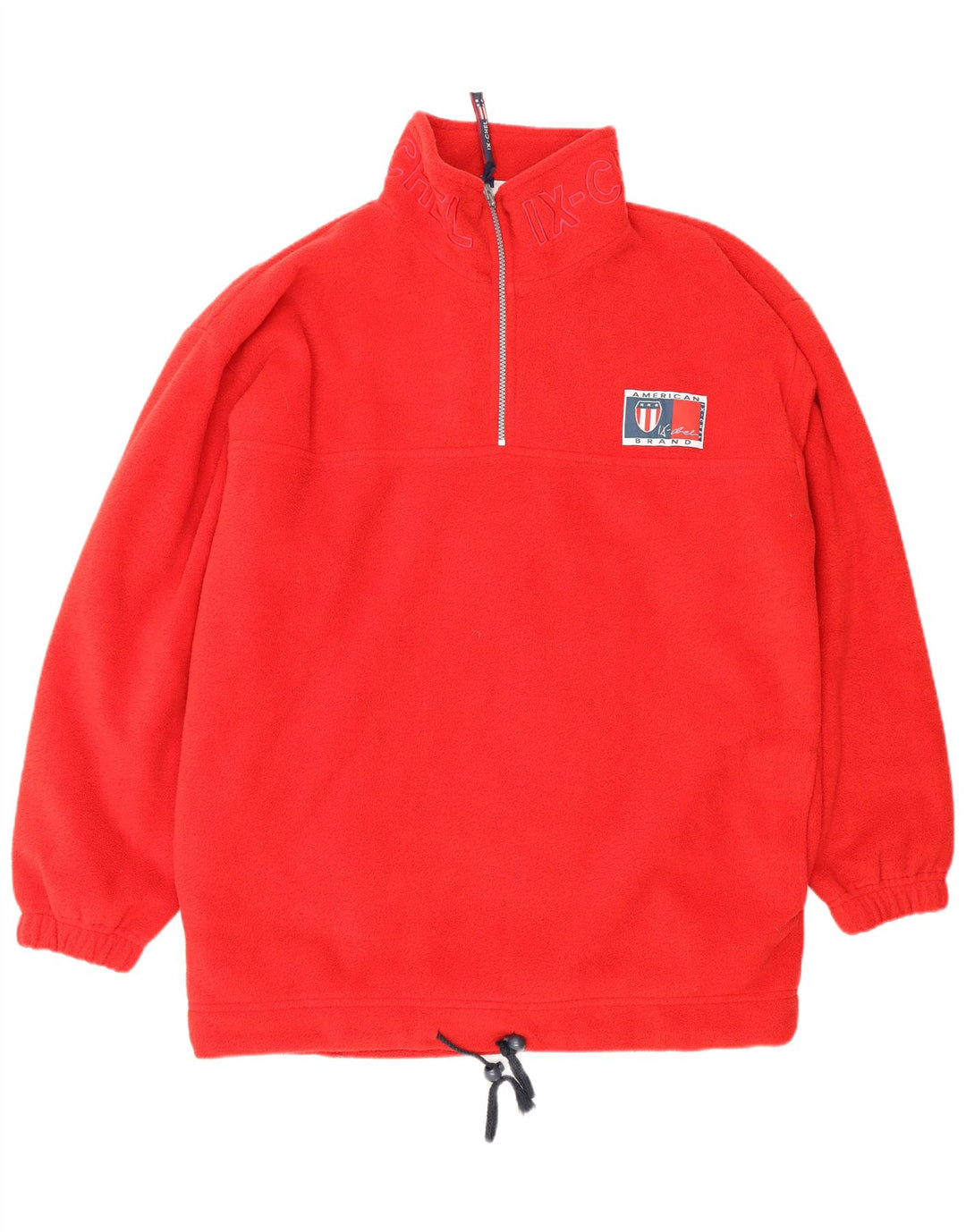 Maglione in pile da uomo VINTAGE con vestibilità ampia e collo grafico con zip, poliestere rosso medio