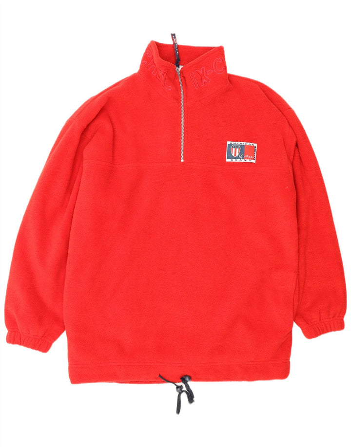 Maglione in pile da uomo VINTAGE con vestibilità ampia e collo grafico con zip, poliestere rosso medio