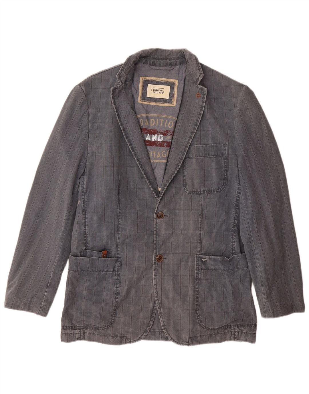 CAMEL ACTIVE Giacca blazer a 2 bottoni da uomo IT 48 Cotone a quadri blu medio