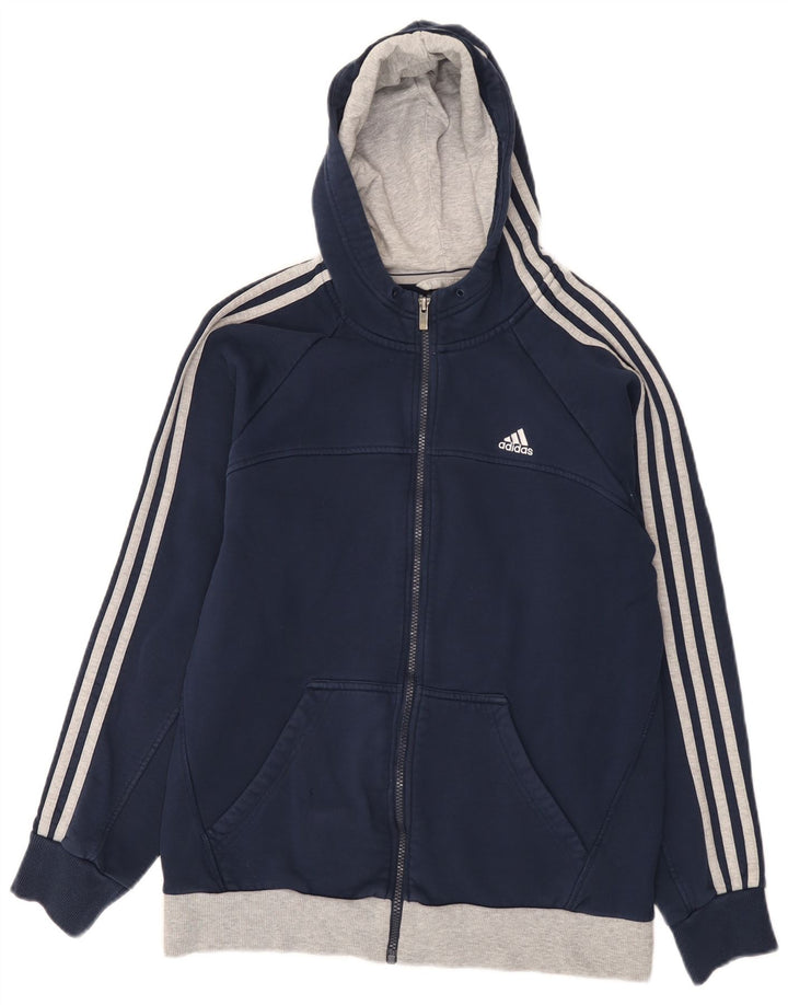 Maglione con cappuccio e zip da uomo Adidas in cotone blu navy medio