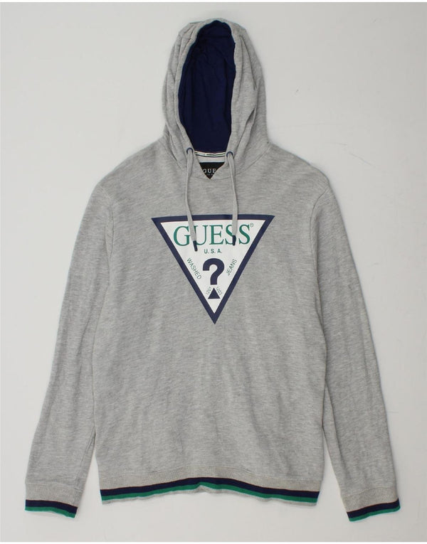 GUESS Felpa con cappuccio grafica da uomo grande in cotone grigio