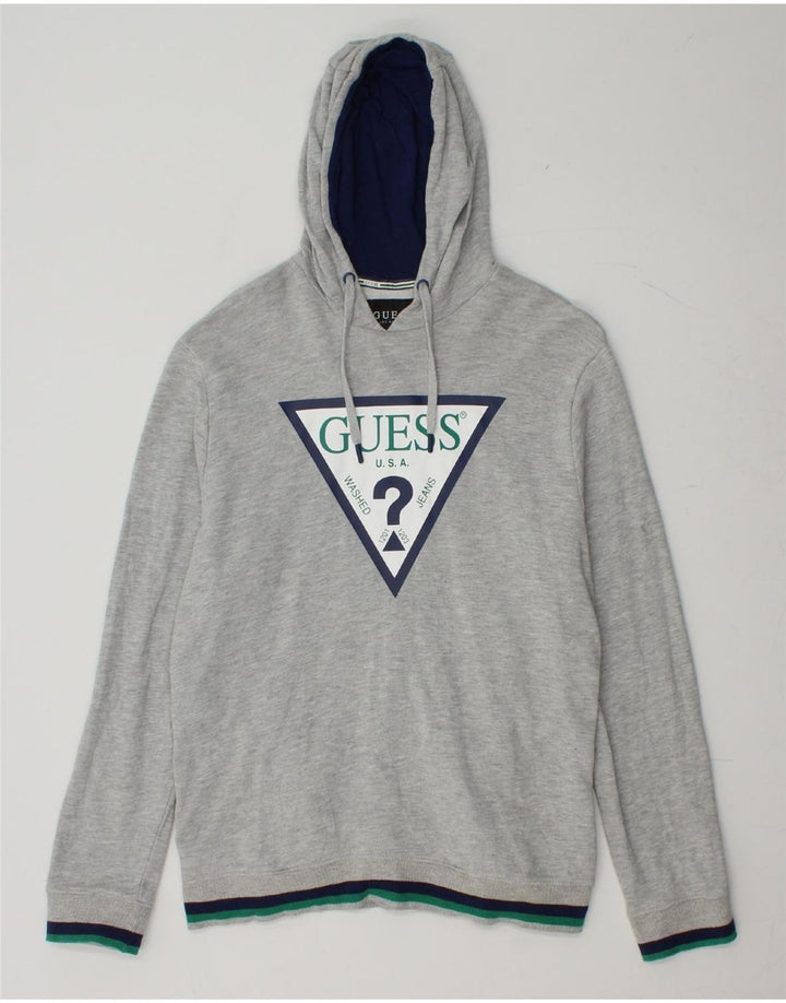 GUESS Felpa con cappuccio grafica da uomo grande in cotone grigio