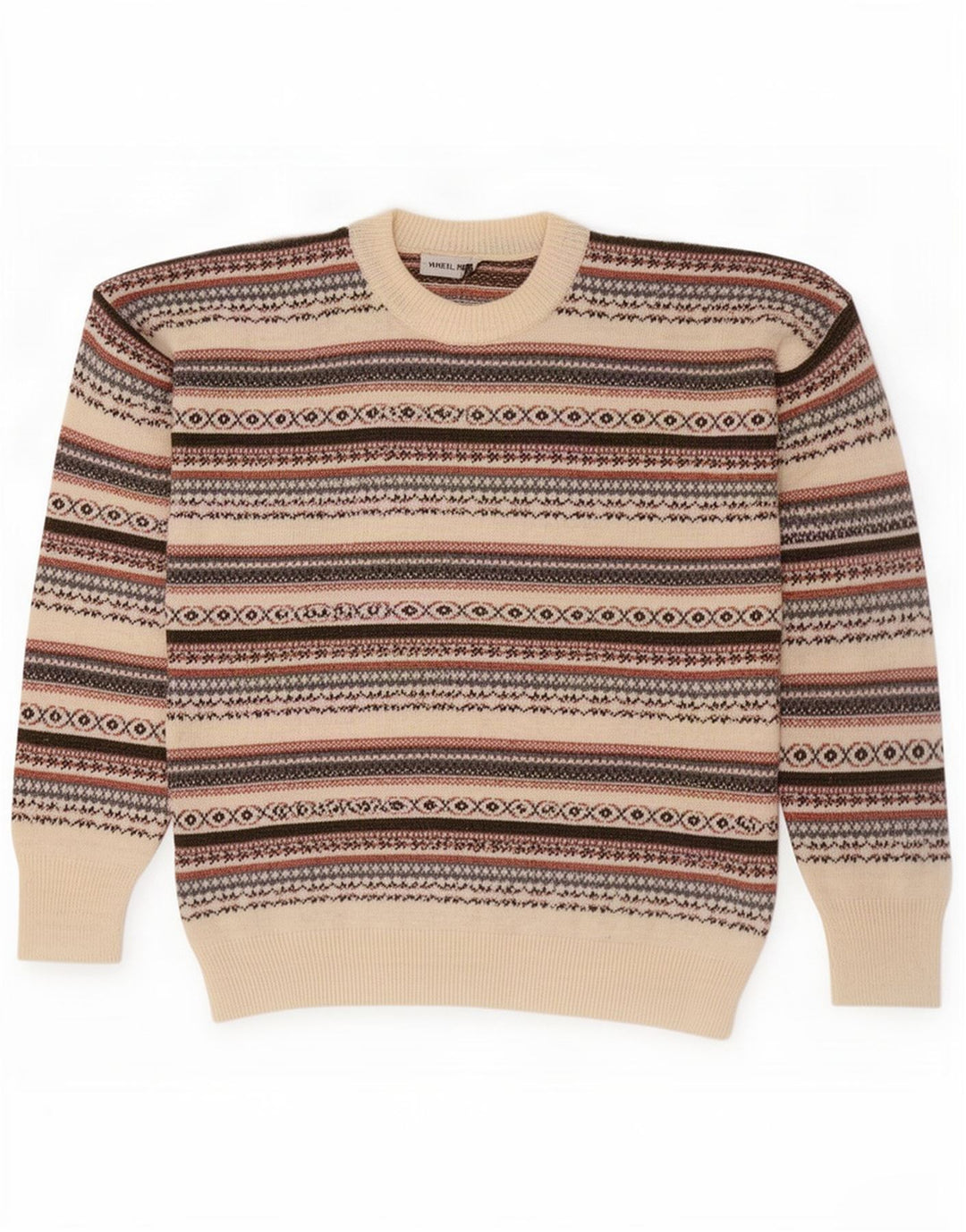 Maglione maglione girocollo da uomo vintage grande Fair Isle bianco sporco