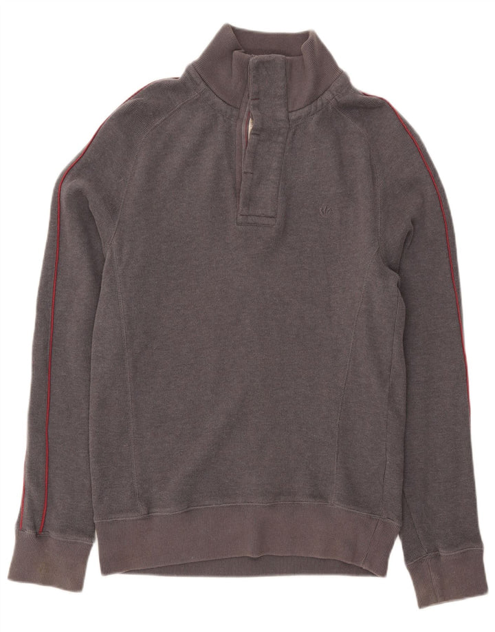 FAT FACE Mens Button Neck Sweatshirt Jumper Small Grey Cotton