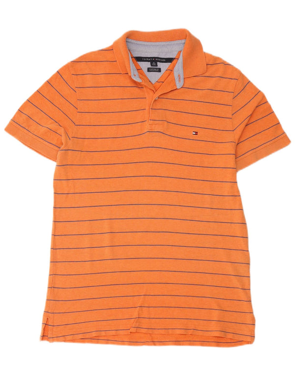 Polo da uomo Custom Fit Tommy Hilfiger XS in cotone a righe arancioni