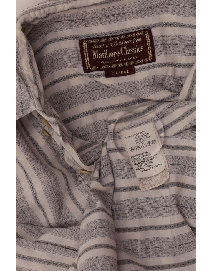 Camicia a maniche corte da uomo Marlboro Classics XL in cotone a righe grigie