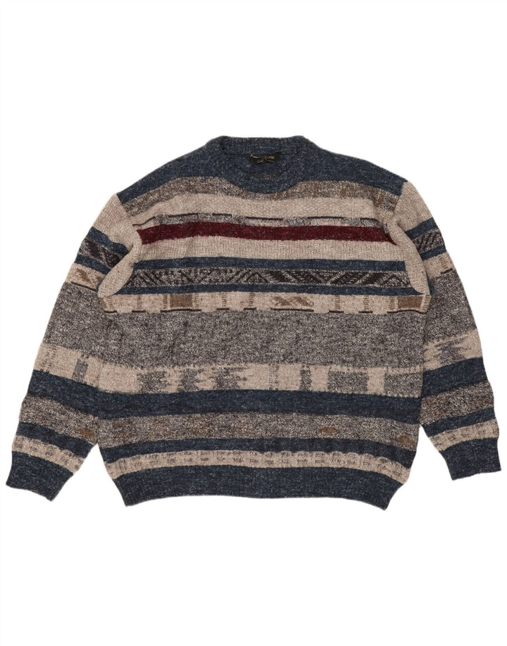 Maglione girocollo da uomo vintage a righe grandi multicolori