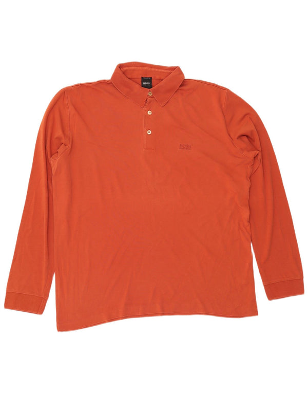 Polo a maniche lunghe da uomo Hugo Boss Large in cotone arancione