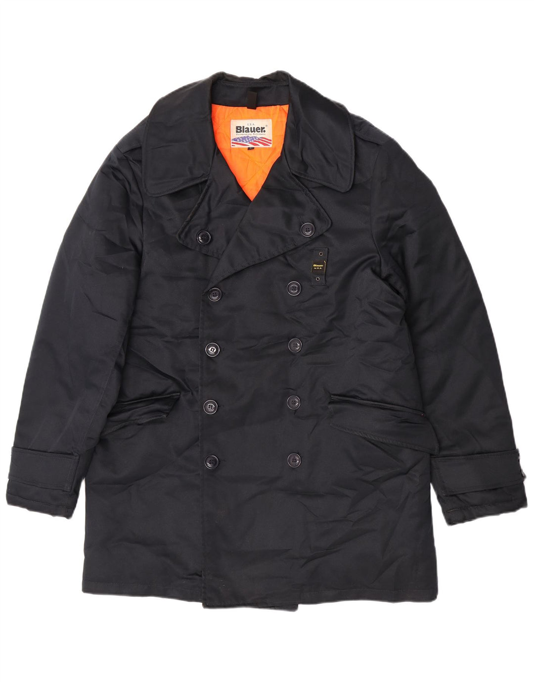 Blauer Mens Double Breasted Coat UK 40 Large Navy Blue Polyester