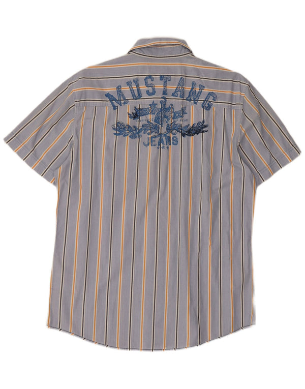 Camicia a maniche corte con grafica da uomo Mustang, cotone gessato blu grande