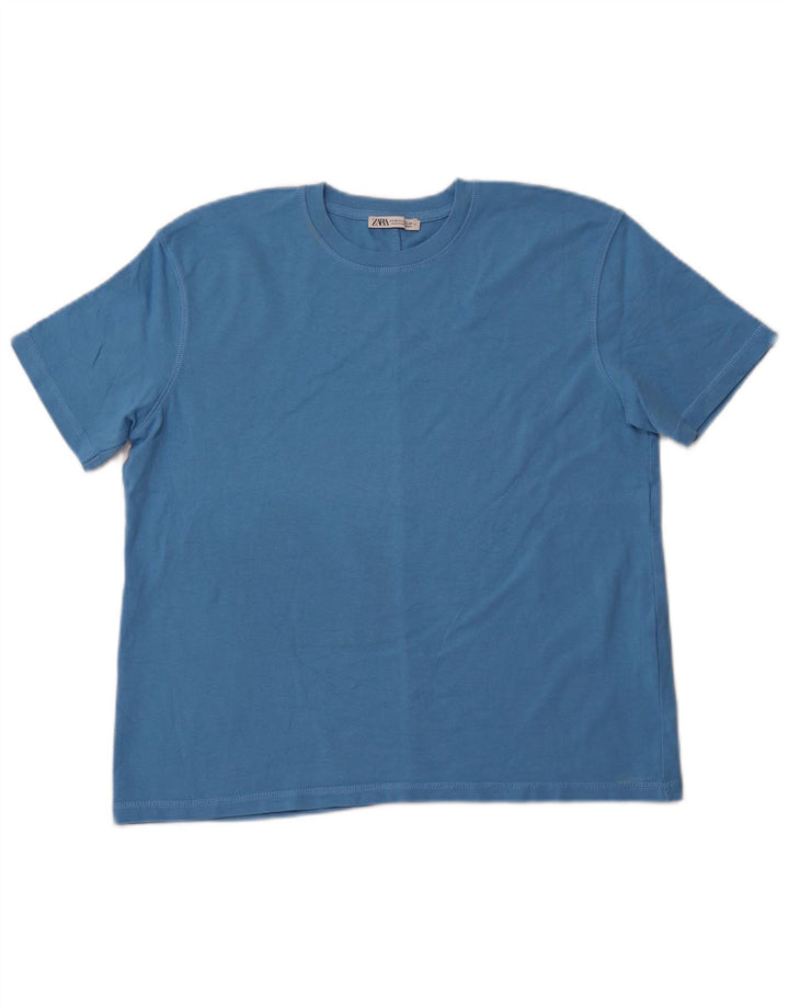 ZARA T-shirt da Donna Top UK 14 Blu Medio Cotone