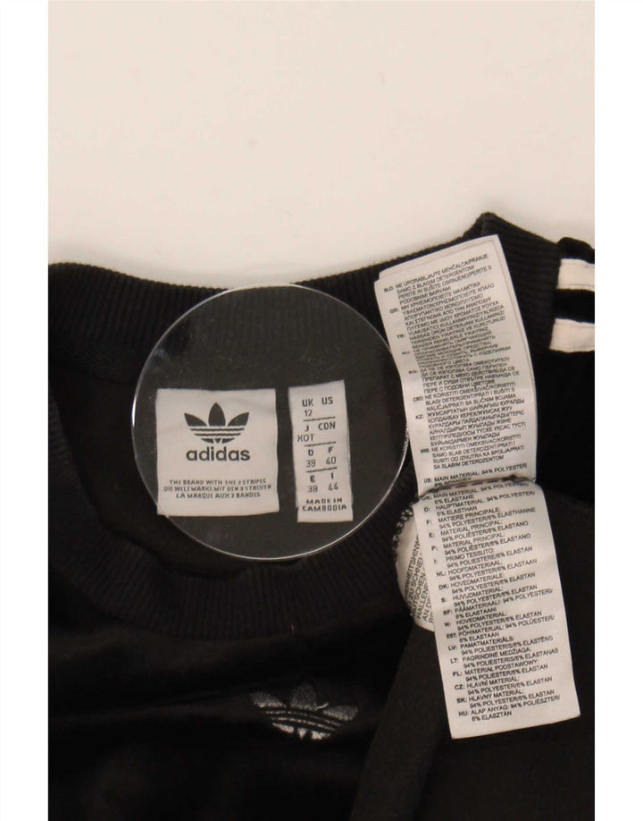 Adidas Donna Velour Top Manica Lunga UK 12 Medio Nero Poliestere