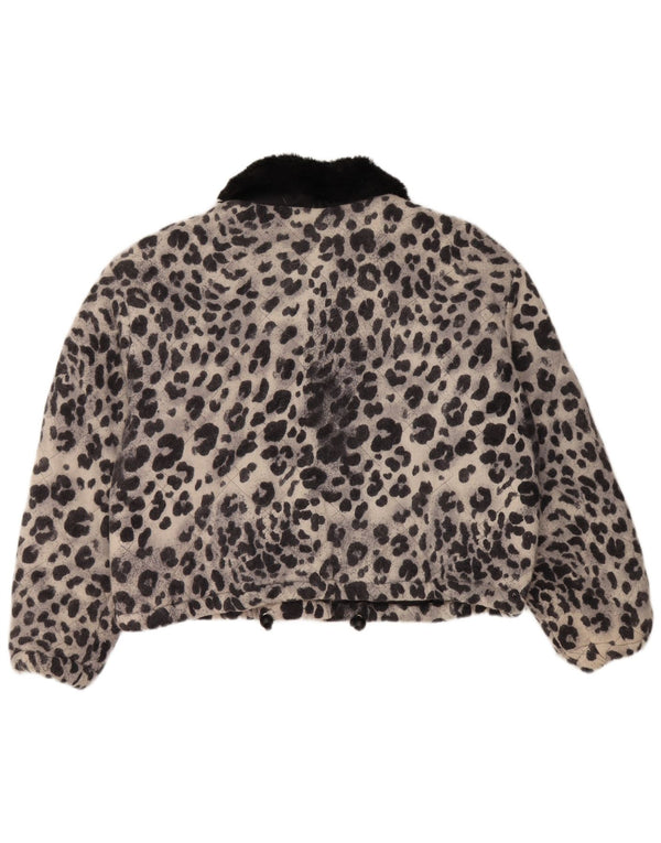 Giubbotto bomber oversize corto da donna VINTAGE UK 10 piccola stampa animalier grigia