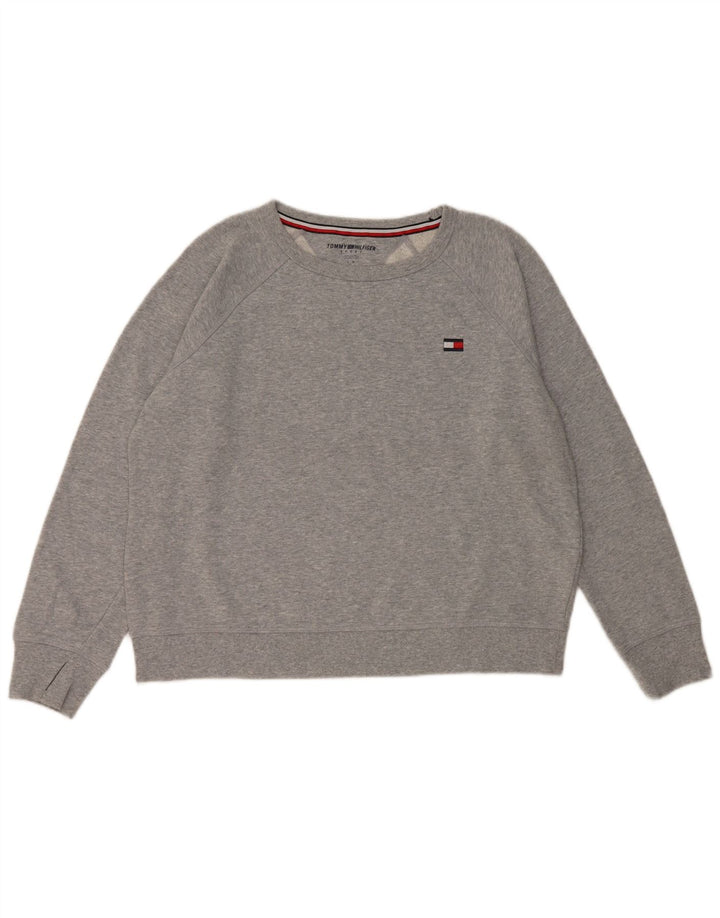 Felpa da donna Tommy Hilfiger maglione UK 16 grande cotone grigio