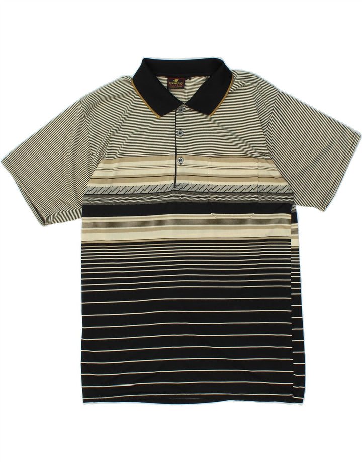 Polo da uomo VINTAGE in poliestere a righe grigio medio