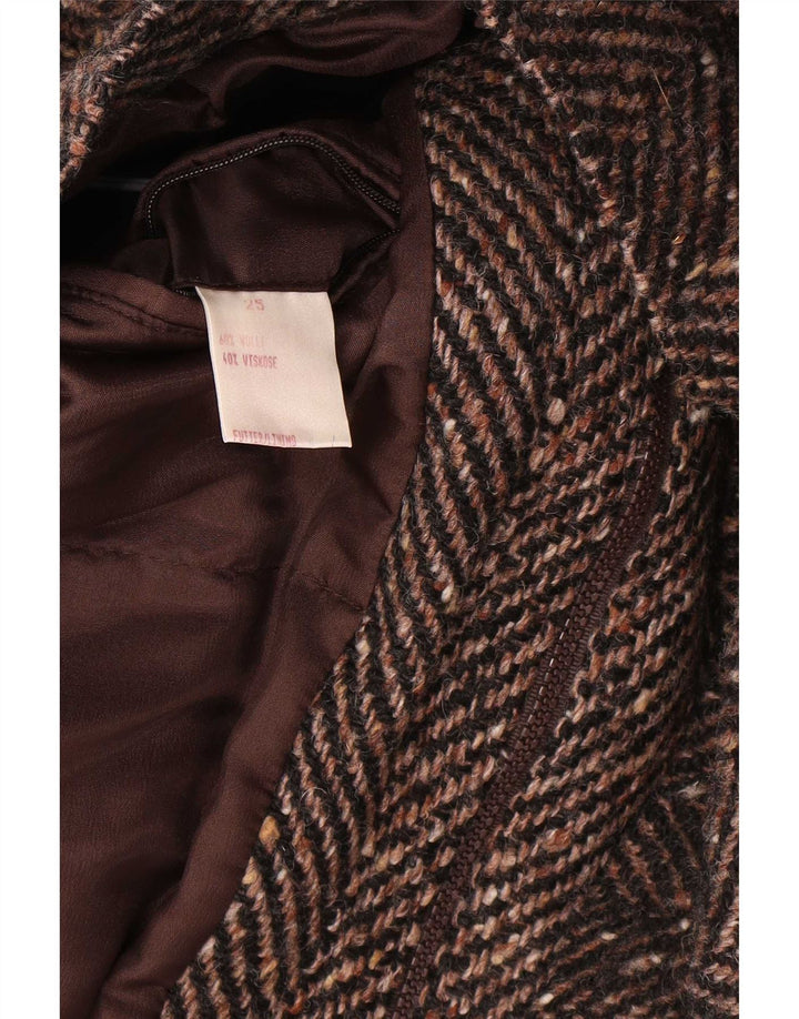 Giacca a vento bomber da uomo vintage UK 42 XL lana a spina di pesce marrone