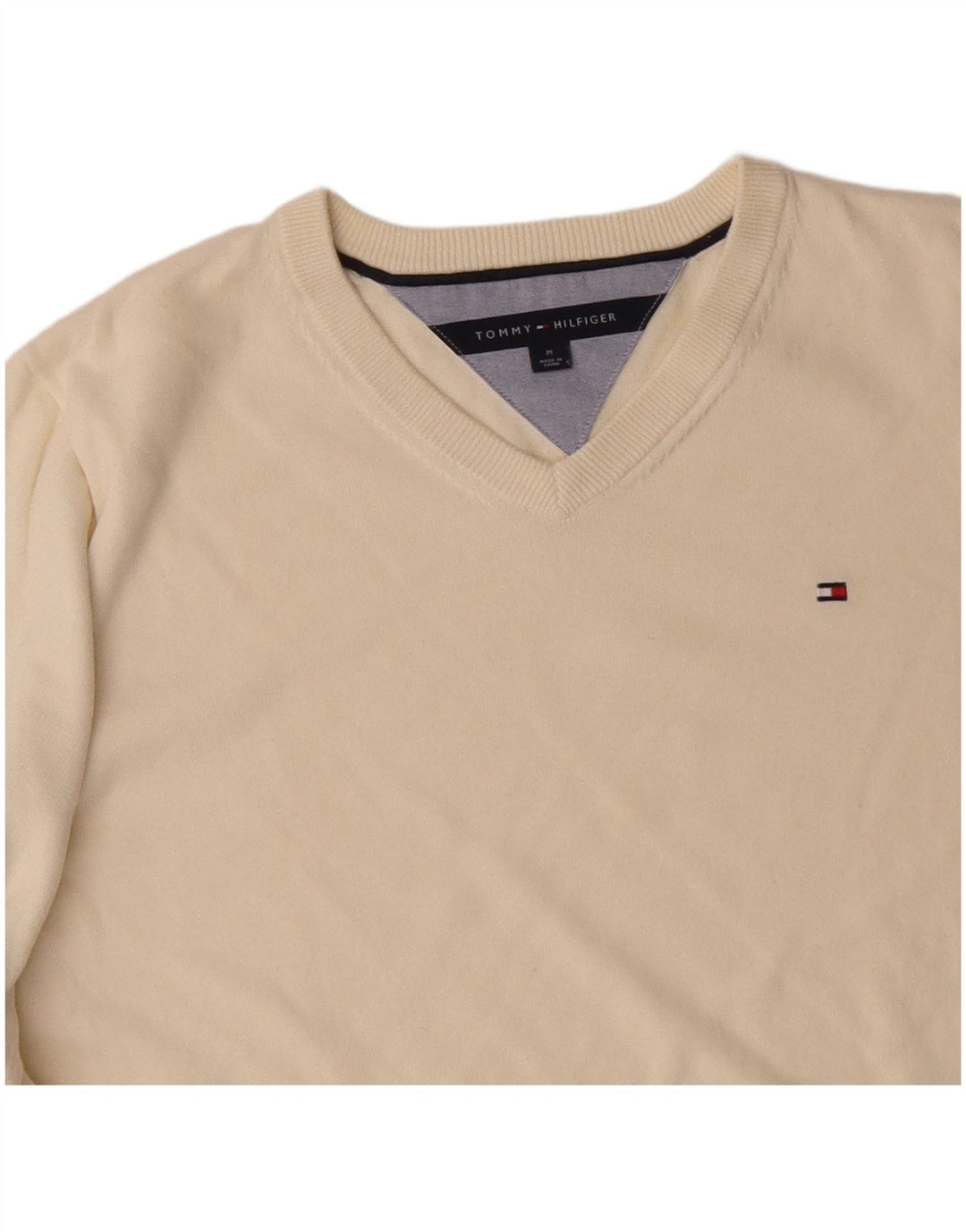 TOMMY HILFIGER Maglione da uomo con scollo a V in cotone bianco sporco medio