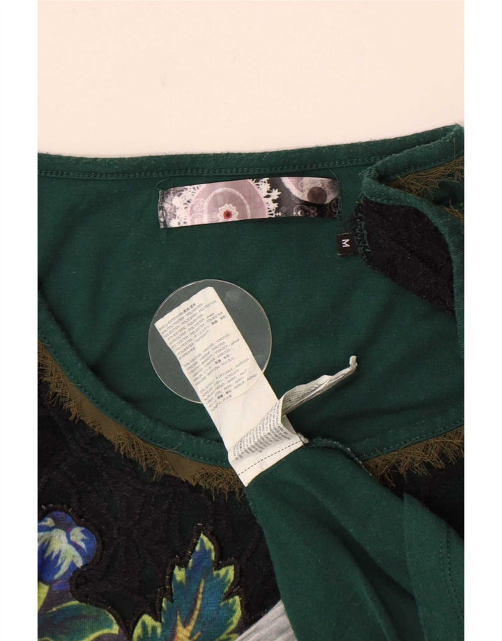 Desigual Womens Graphic Top manica lunga UK 12 Poliestere floreale verde medio