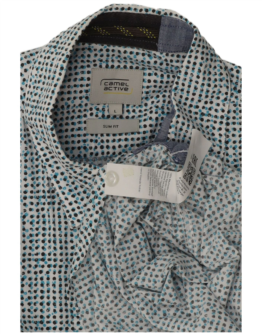 Camicia slim fit a maniche corte da uomo Camel Active, cotone maculato blu grande