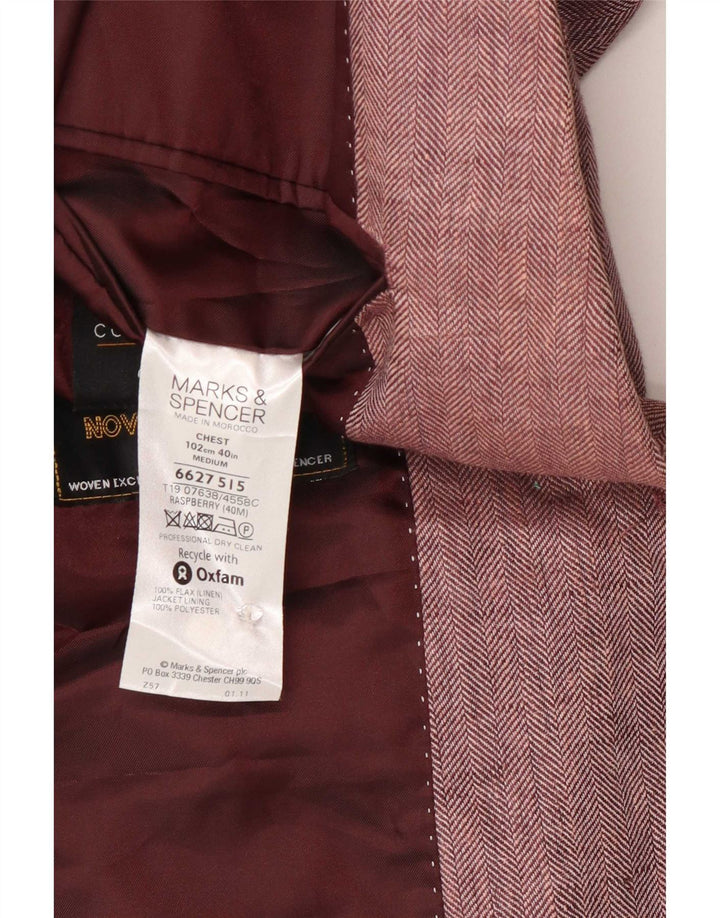 Giacca blazer a 2 bottoni da uomo Marks & Spencer UK 40 rosa medio a spina di pesce
