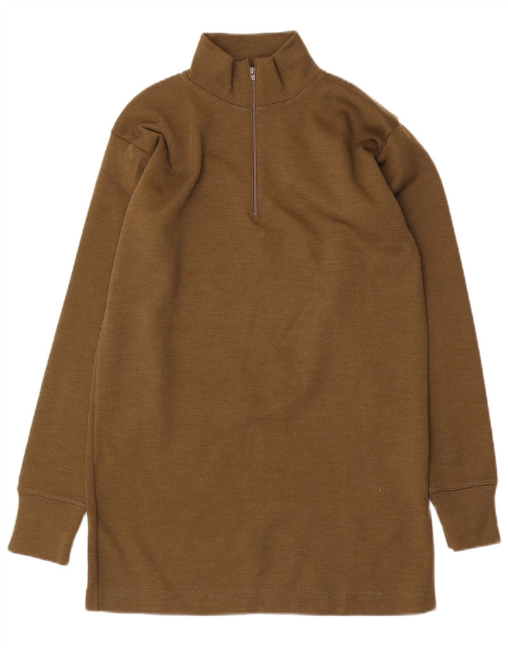 Maglione vintage da uomo con zip e collo in poliammide color kaki medio