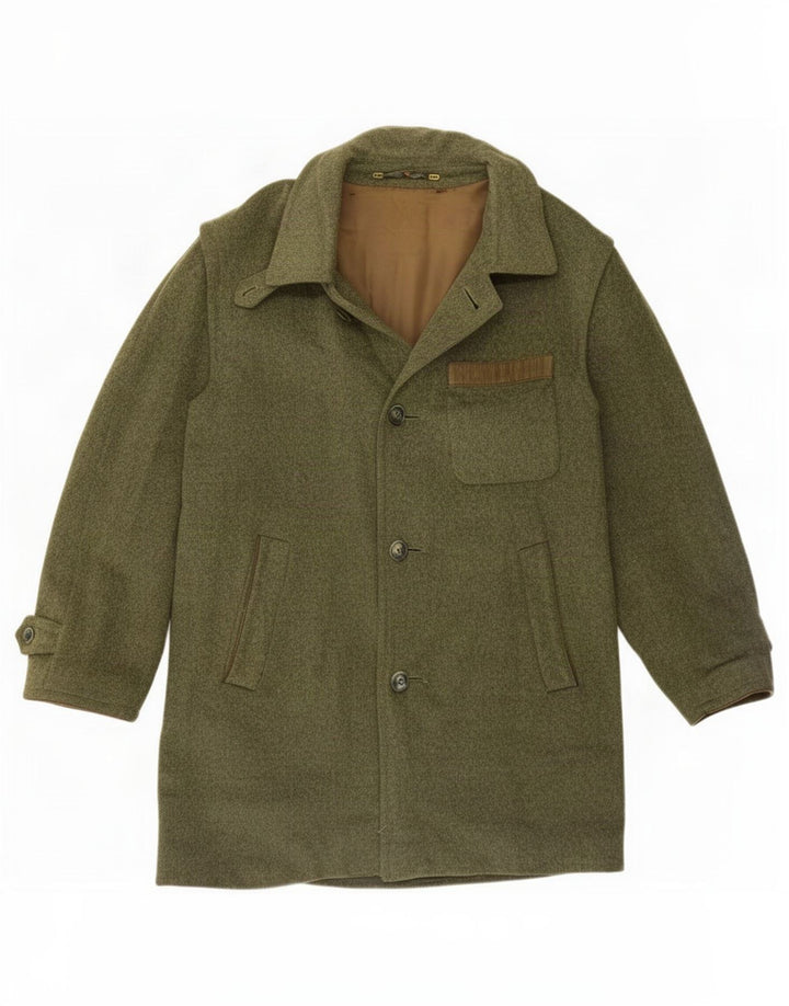 Cappotto giacca a vento da uomo Pischl UK 36 piccolo in lana verde
