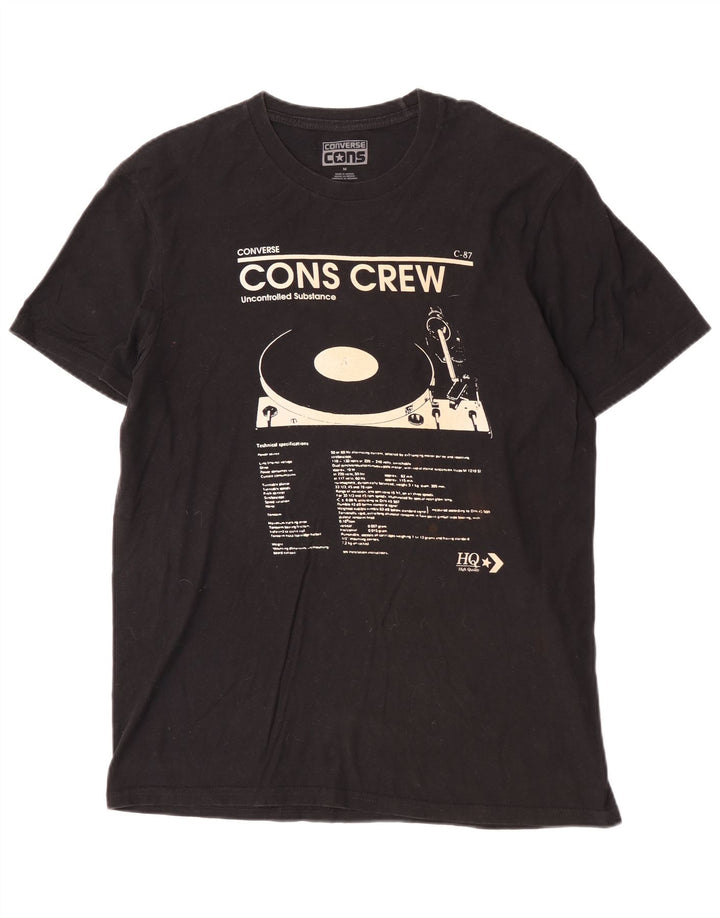 Converse - T-shirt grafica regolare da uomo, top in cotone nero medio, musica