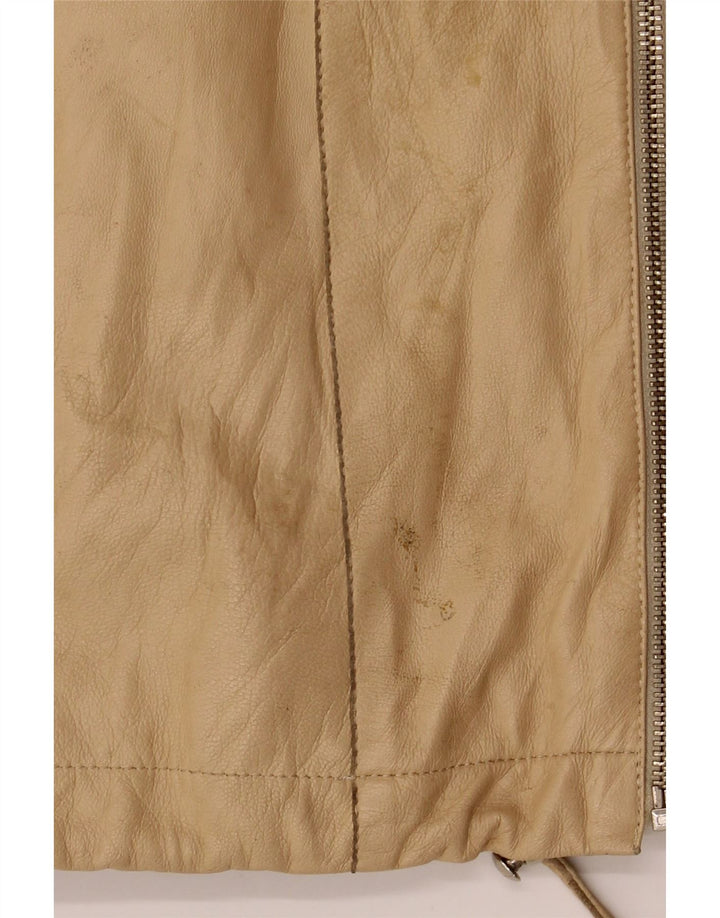 Giacca in pelle oversize con cappuccio da donna Michel IT 44 Pelle beige medio
