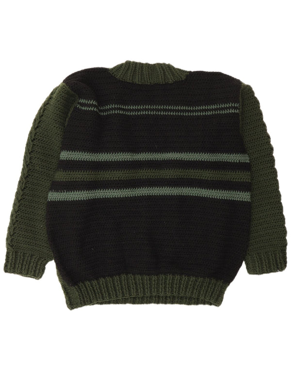 Vintage Mens Crew Neck Jumper Sweater XL Green Striped