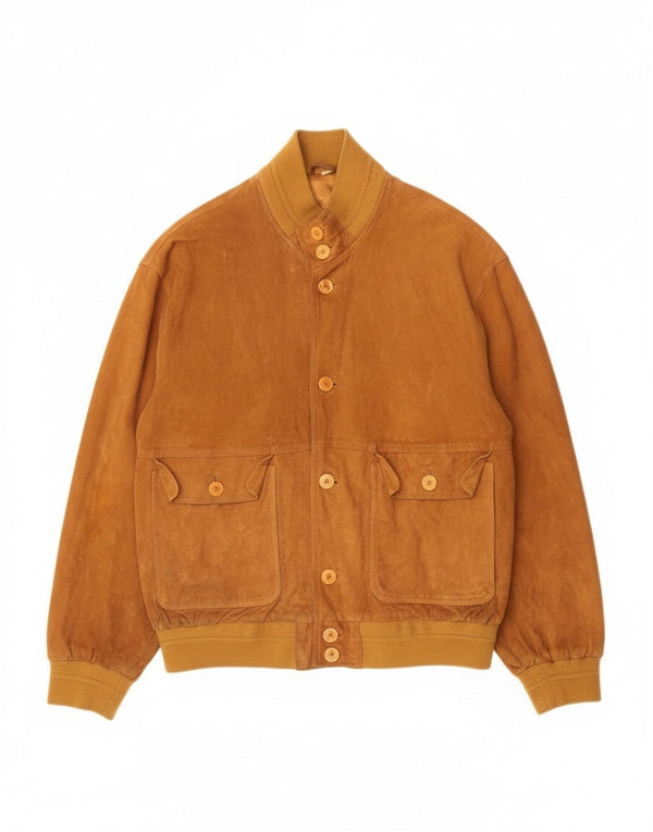 Giubbotto bomber vintage in pelle scamosciata da uomo IT 50 grande in pelle beige