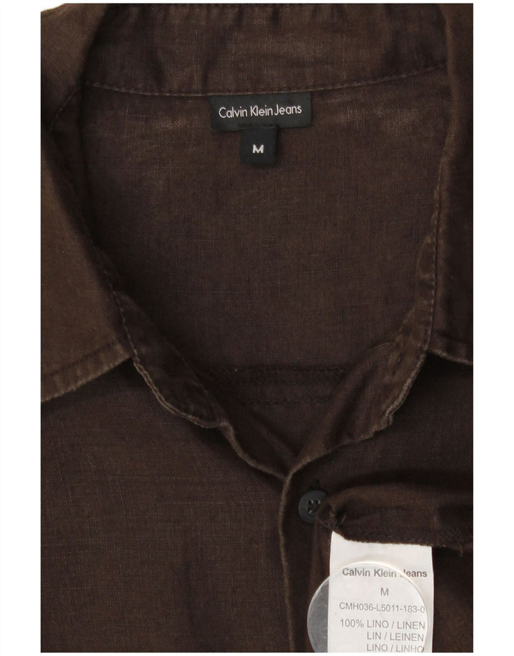 Camicia da uomo Calvin Klein Jeans in lino marrone medio