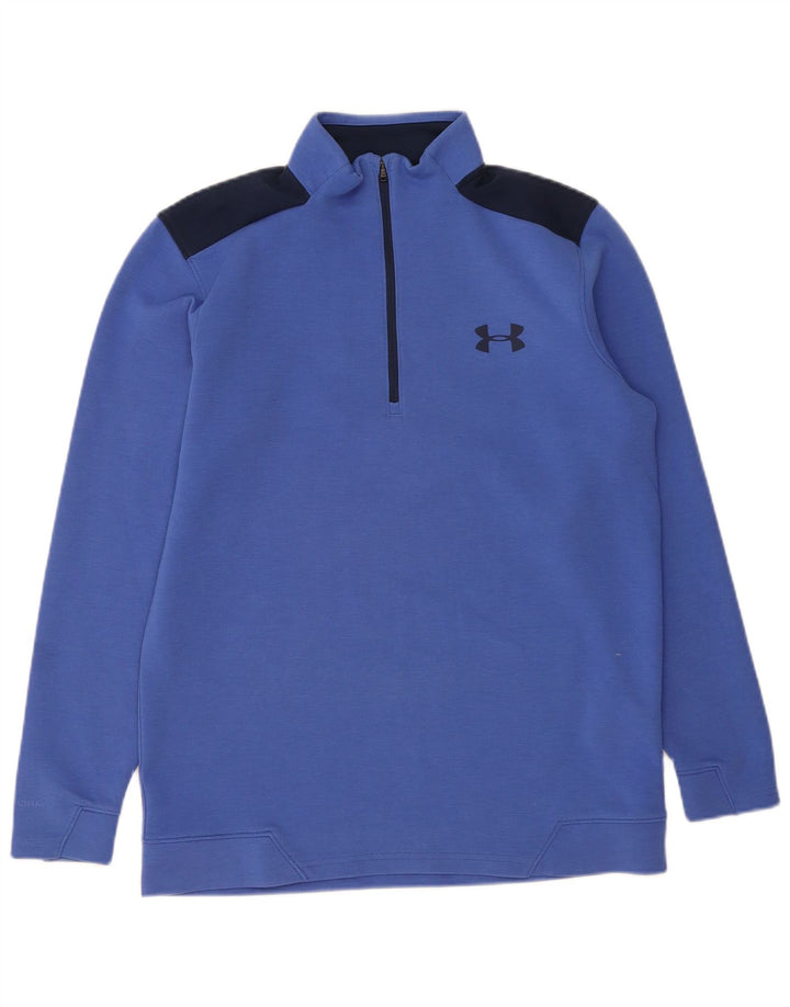 UNDER ARMOUR Mens Cold Gear Sweatshirt Jumper Medium Blue Colourblock