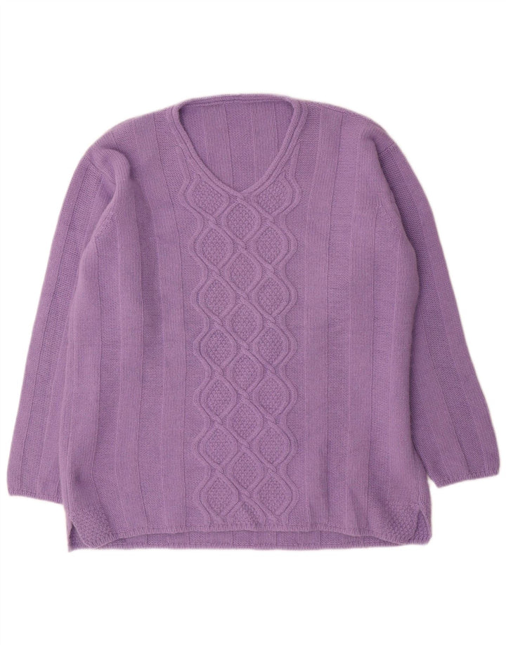 Maglione da donna con scollo a V Raffaello IT 48 XL Lana viola