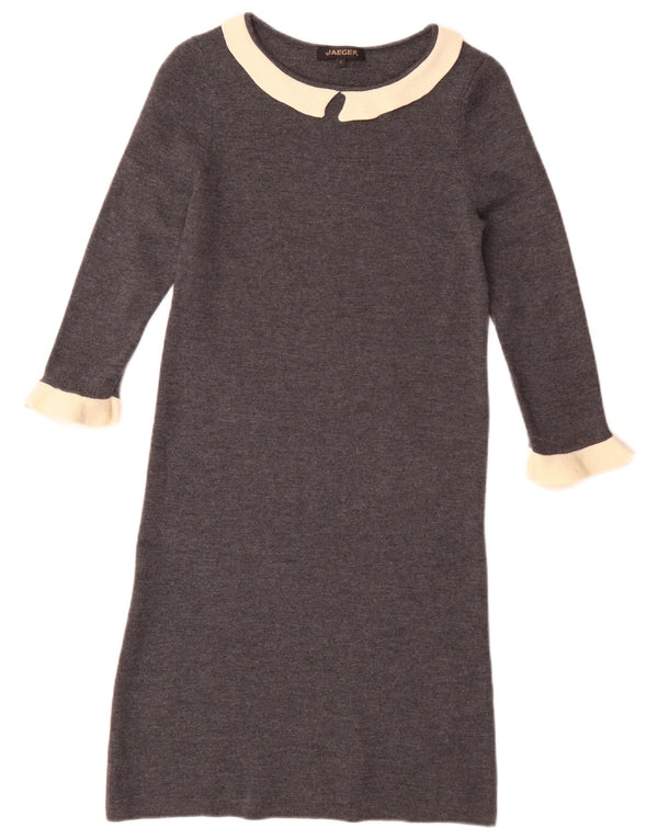Abito maglione Jaeger da donna con maniche a 3/4 UK 10 piccolo in lana grigia