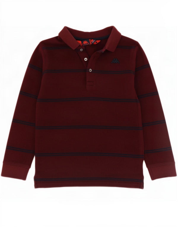 Polo Kappa Bambino Manica Lunga 9-10 Anni Cotone Rigato Bordeaux