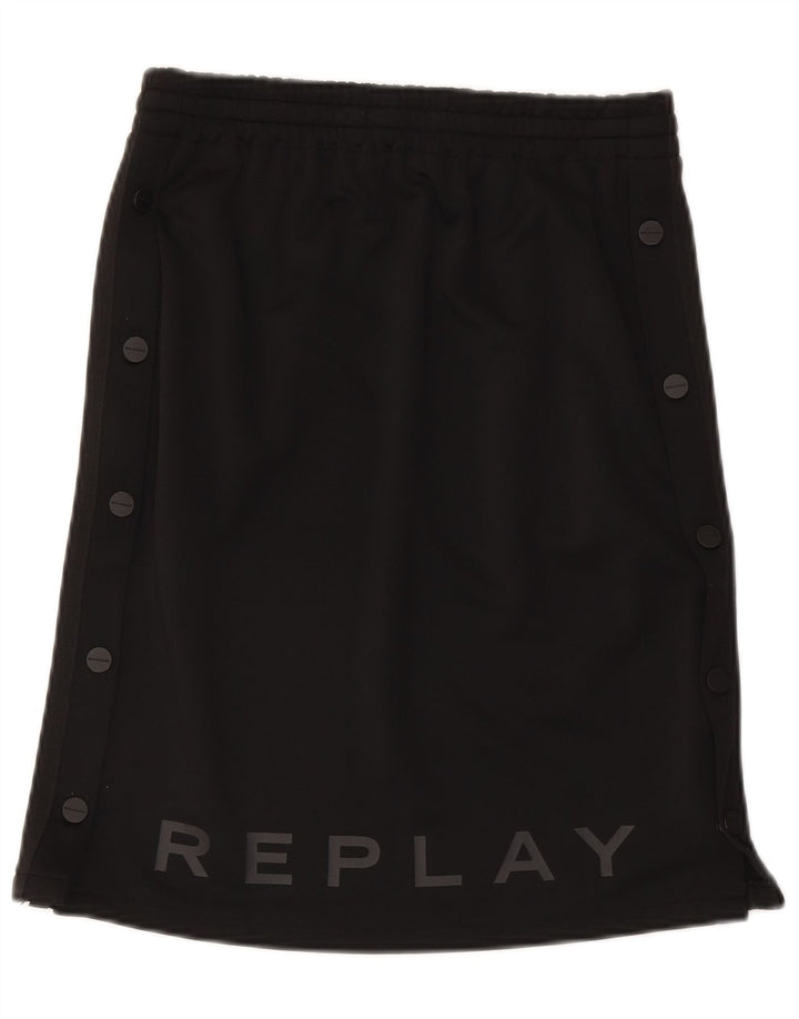 Gonna grafica da donna Replay piccola W27 sportiva in poliestere nero
