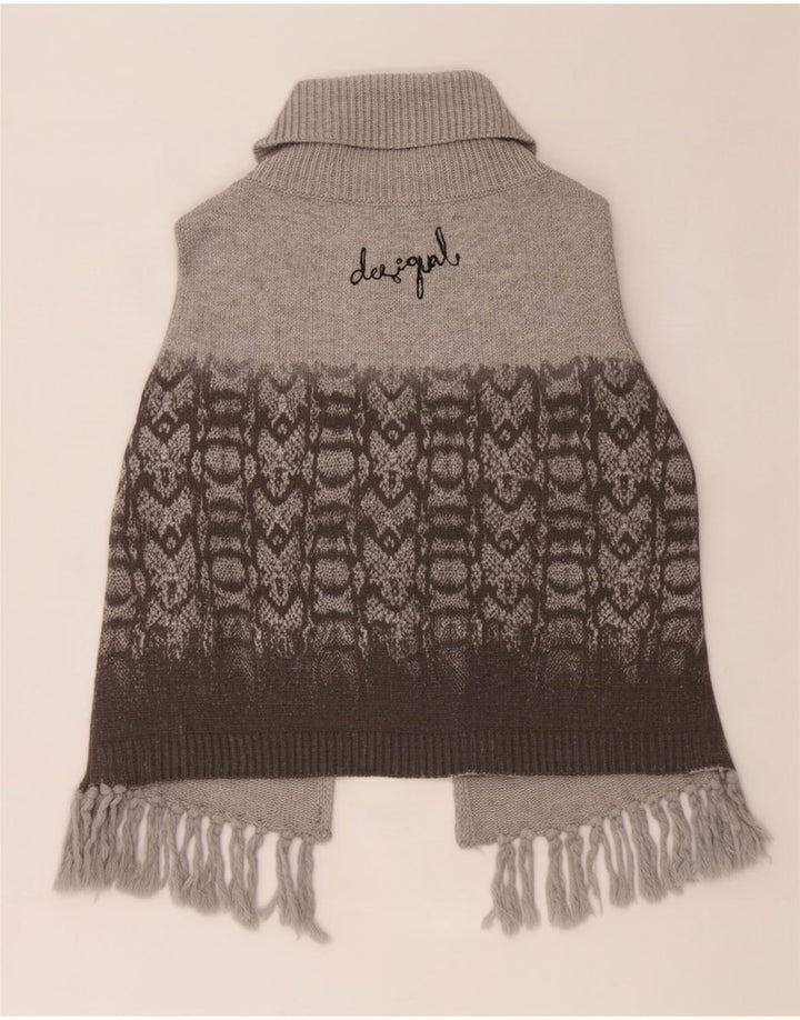 Desigual Womens Graphic Roll Neck Poncho Jumper Taglia unica Grigio geometrico