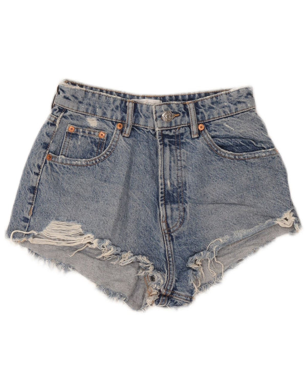 Pantaloncini in denim invecchiato Zara da donna EU 36 XS W26 Blu