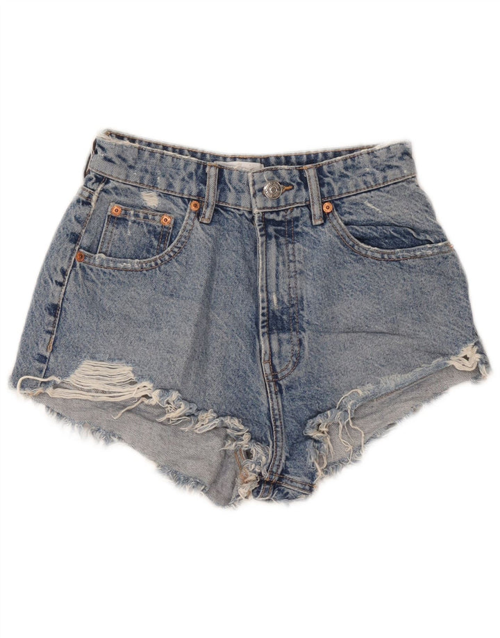 Pantaloncini in denim invecchiato Zara da donna EU 36 XS W26 Blu