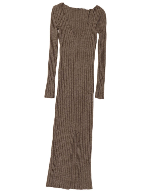 Maxi vestito maglione Zara da donna a maniche lunghe UK 8 Small in viscosa grigia
