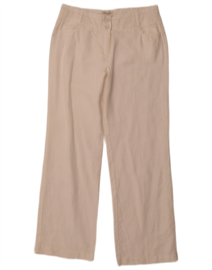 MONSOON Pantaloni casual dritti da uomo UK 10 Small W30 L29 Lino bianco