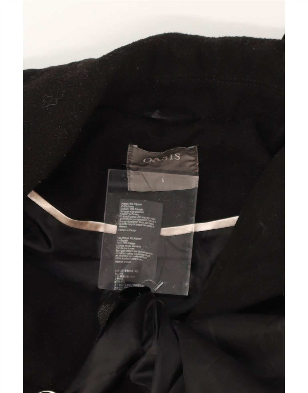 OASIS Womens Double Breasted Coat UK 10 Small Black Polyester Vintage Oasis and Second-Hand Oasis from Messina Hembry 
