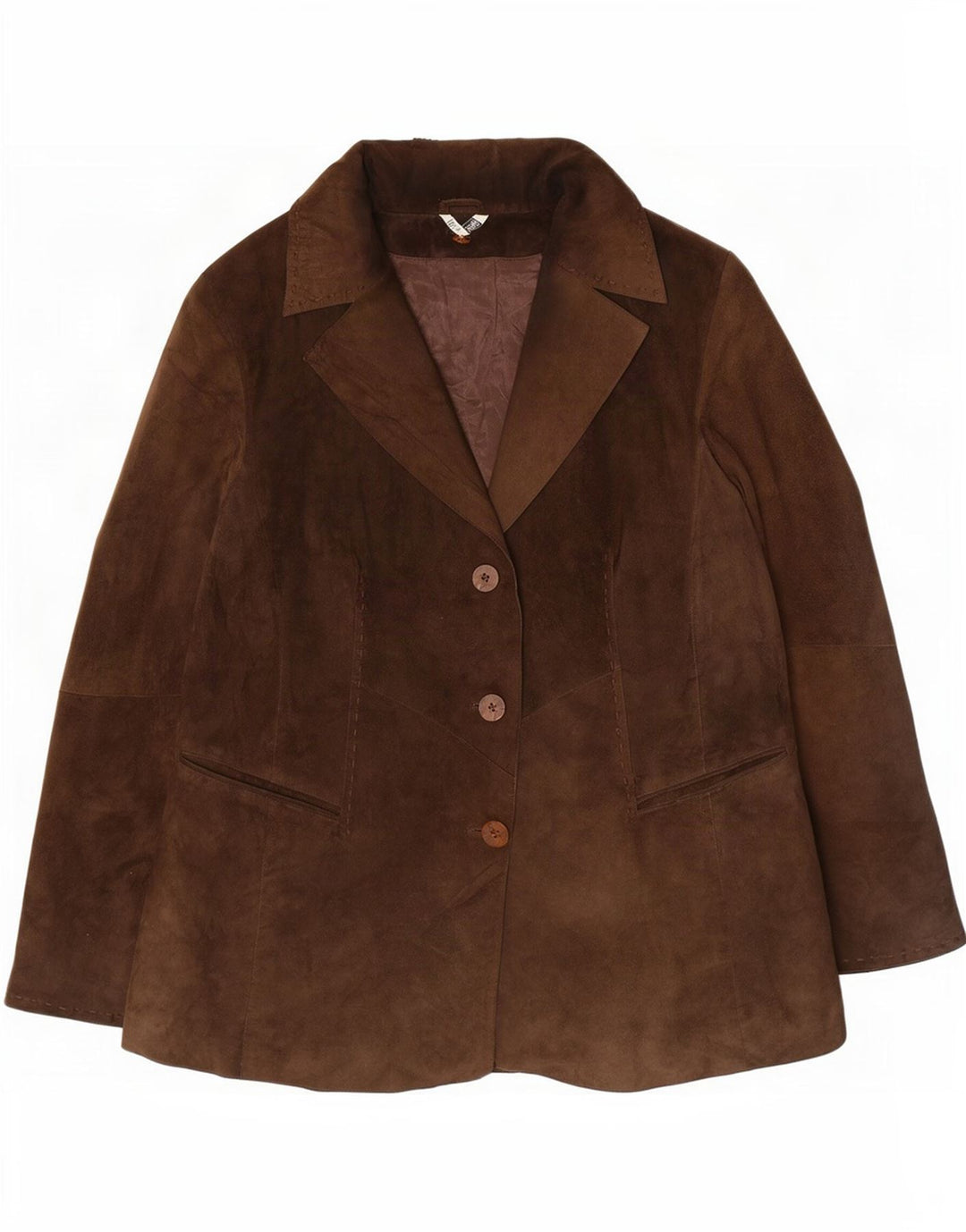 Giacca blazer vintage in pelle scamosciata a 3 bottoni da donna UK 14 Marrone medio