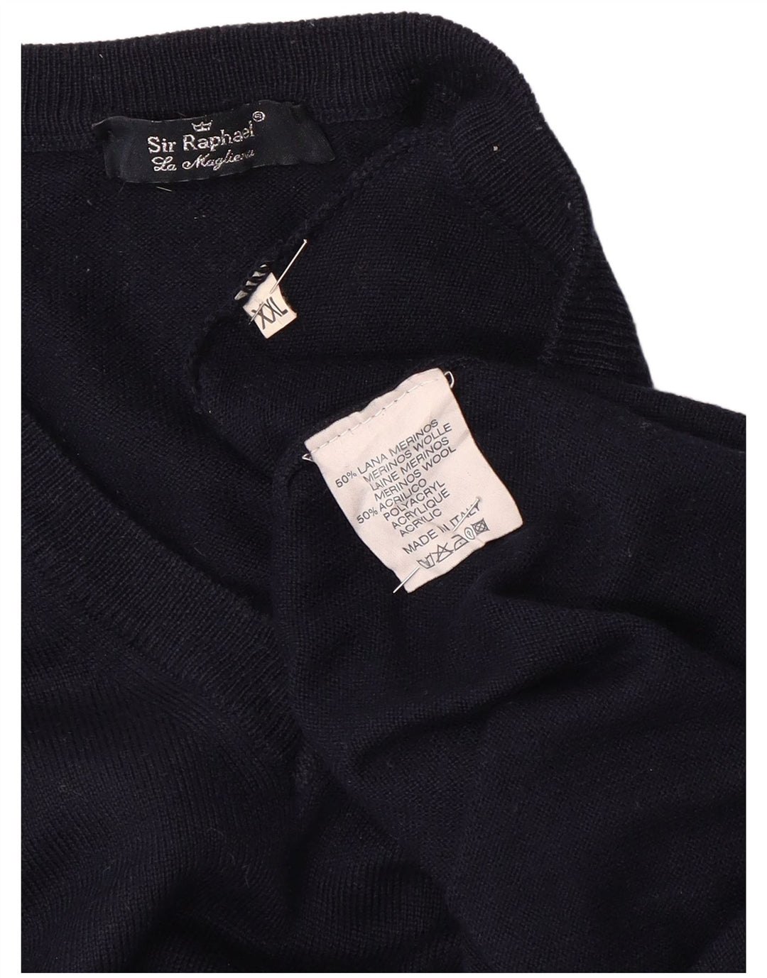 SIR RAPHAEL Maglione da uomo con scollo a V 2XL Acrilico blu navy