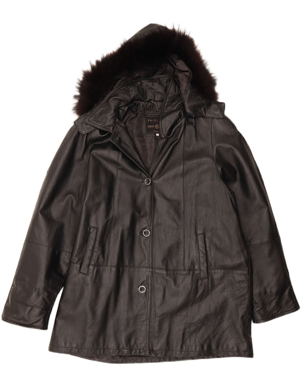 Cappotto oversize in pelle con cappuccio da donna Privilegi IT 50 XL in pelle nera