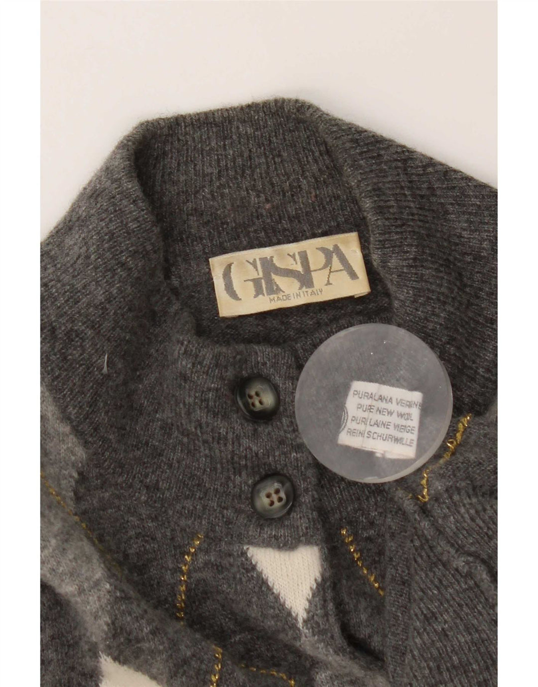 Maglione cardigan da donna Gispa UK 14 Lana vergine a rombi/diamante grigio medio