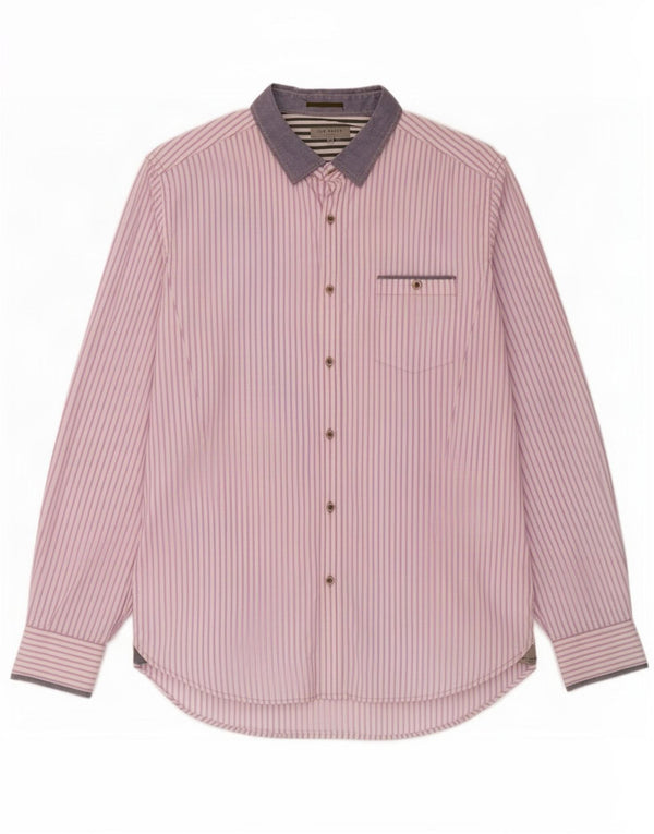 Ted Baker Mens Shirt Size 5 XL Pink Pinstripe Cotton