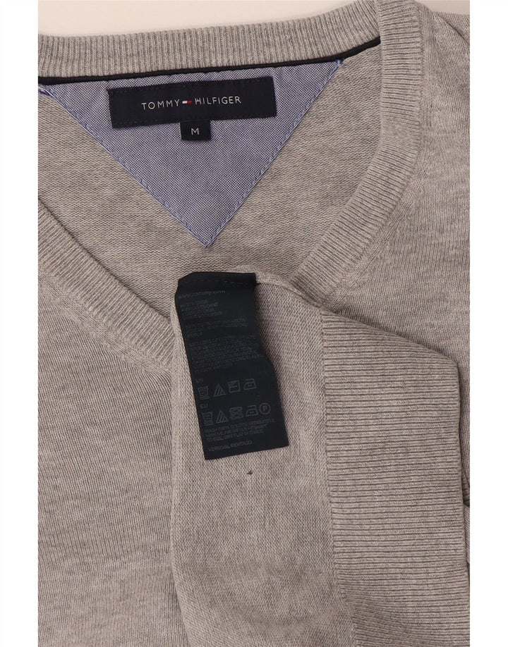 Maglione maglione con scollo a V da uomo Tommy Hilfiger in cotone grigio medio