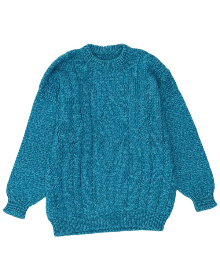 Vintage Mens Crew Neck Jumper Sweater Large Blue Argyle/Diamond